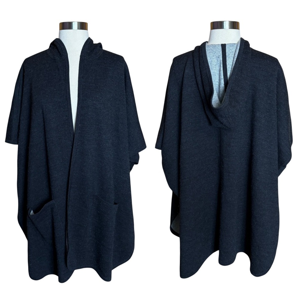 Eileen Fisher Wool Organic Cotton Cashmere Hooded Oversized Poncho Sweater OS